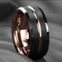 Men's 8mm Tungsten Brushed Black Rose Gold Grooved Comfort-Fit Wedding Band